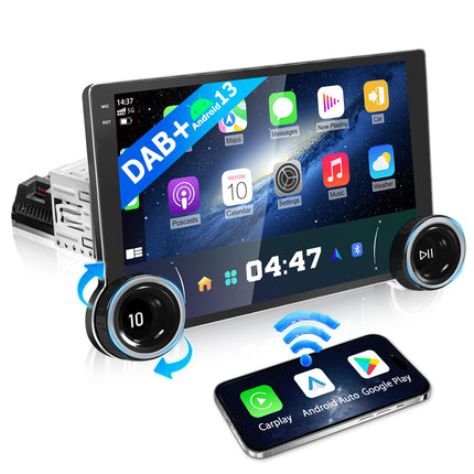 URVOLAX autoraadio ekraaniga Android 13, 10,1-tolline 1 DIN DAB+ Android Auto raadio Apple Carplay ekraan puutetundliku ekraaniga navigatsiooniga Bluetooth 5.4, juhtmevaba automäng nuppudega Mirrorlink FM RDS SWC EQ