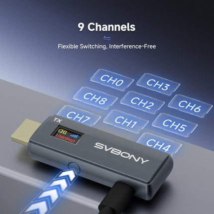 Svbony TransAir1 HDMI juhtmevaba saatja ja vastuvõtja, juhtmevaba intelligentse digitaalse ekraaniga, 9 5G kanalit, häireteta, 50–80 m ulatusega kaamera, teleri ja sülearvuti jaoks.