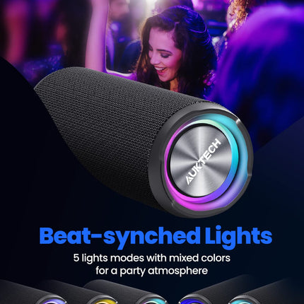 AUKTECH Portable Bluetooth Speaker 30W, IPX7 Waterproof, 24h Battery, Music Box with LED Light, Bluetooth 5.3, Hands-Free Function, Compatible with Mobile Phone &amp; PC – Ideal for Outdoors, Parties, Travel