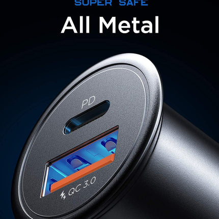 AINOPE 67,5 W sigaretisüütaja USB-C autolaadija QC3.0 PD45W kiire metallist autolaadija USB-C adapter autotarvikutele [USB-C-kaabliga] ühildub iPhone 16 15 14 Pro Max 13 iPadi ja Samsungiga