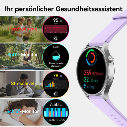 Naiste nutikell ümmargune telefonifunktsiooniga - 1,32-tolline AMOLED-ekraan, fitnesskell 110+ spordirežiimi ja 3ATM-iga, aktiivsusmonitor iPhone'ile/Androidile sammulugejaga, pulsimõõtja/SpO2/unemonitoriga - lilla