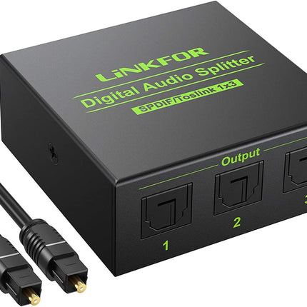 LiNKFOR optiline jaotur, SPDIF Toslink jaotur, 1x3 digitaalne helijaotur, 1 optiline kaabel, alumiiniumsulam, toetab LPCM 2.0 DTS Dolby-AC3, ühildub PS3 DVD HDTV digiboksiga jne.