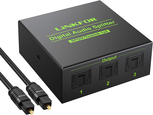 LiNKFOR optiline jaotur, SPDIF Toslink jaotur, 1x3 digitaalne helijaotur, 1 optiline kaabel, alumiiniumsulam, toetab LPCM 2.0 DTS Dolby-AC3, ühildub PS3 DVD HDTV digiboksiga jne.