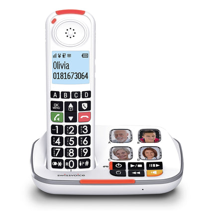 SWISSVOICE - Xtra 2355 - DECT - Cordless Landline Phone - Large Buttons - Answering Machine - Audio Boost - Hearing Aid Compatible - Call Blocking - White