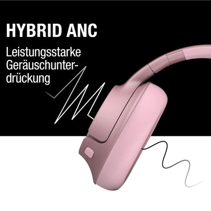 Fresh 'N Rebel Clam Fuse Bluetooth kõrvaklapid hübriidse aktiivse mürasummutusega, ENC mikrofoniga (täiuslikud kõned), juhtmevabad kõrvaklapid ümbritseva režiimiga, 45 tundi mänguaega (roosa)