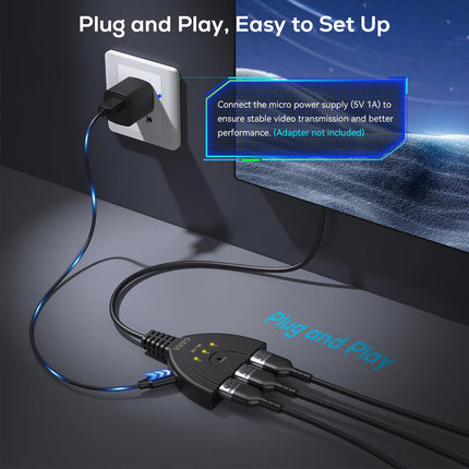 GANA HDMI-lüliti HDMI-lüliti 4K | HDMI-jaotur HD HDMI-lüliti 3 sisendit 1 väljundit 4K/1080P/3D-ga Xboxi/PS3/PS4/Apple TV/Fire TV/Blu-Ray DVD-mängija jaoks