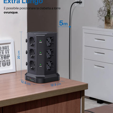 KOOSLA mitme pesaga ülepingekaitse (4000W/16A), pöörlev pistikupesa 3 sõltumatu lülitiga, 5M kaabel, must