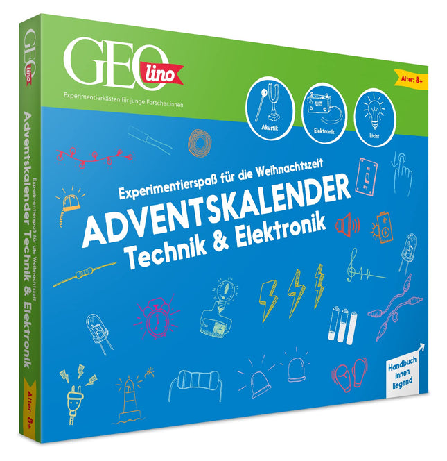 FRANZIS 67171 - GEOlino advendikalender Tehnoloogia ja elektroonika (akustika, elektroonika, valgus), eksperimentaalne lõbu jõuluhooajaks, lastele alates 8. eluaastast