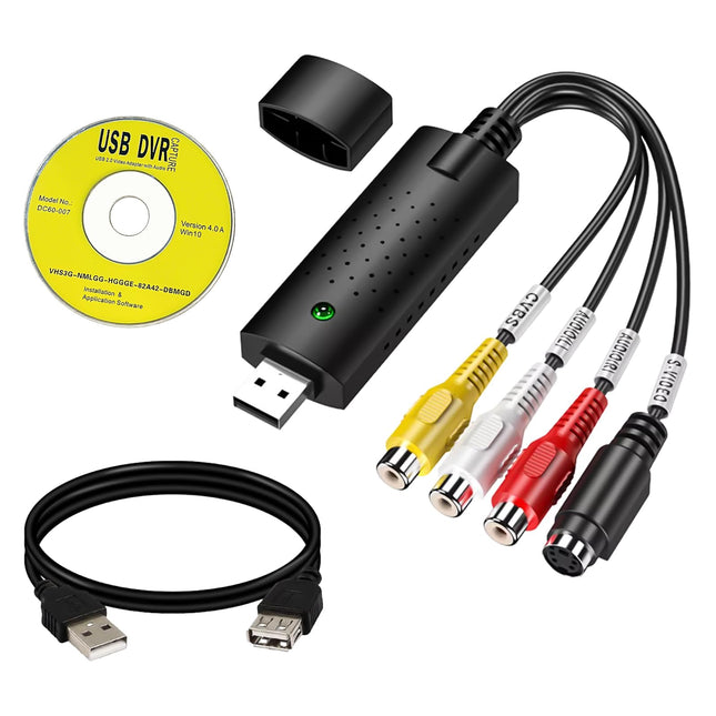 Audio Video Grabber USB 2.0, USB video salvestuskaart, audio-video muundur, mis toetab VHS-i, Hi8-d, DVD-d, videomaki digitaalseks muutmist, audio-video muundur arvutile, telerile, Macile, ühildub Windows 11/10/8/7 ja Maciga