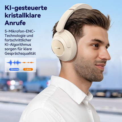 EarFun Wave Pro kõrvaklapid, juhtmevabad Bluetooth-kõrvaklapid, hübriidne aktiivne mürasummutus, kõrglahutusega heli, LDAC, 80-tunnine aku, mugav sobivus, 5 mikrofoni, kristallselged kõned, Bluetooth Multipoint, ekvalaiser rakenduses
