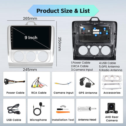 [8 Cores 4G+64G] Hikity Car Radio Android 13 for Ford Focus Mk2 Mk3 Exi MT 2 3 2004-2011 9 Inch Touch Display Car Radio with 1280*720 Pixel 32EQ FM RDS Wireless Carplay Android Auto Navi Rear View Camera