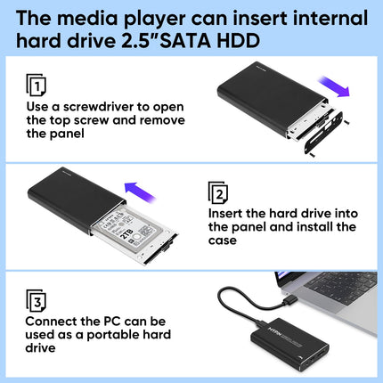4K HD Media Player, MYPIN HDMI/AV/Coax Output for MP4 MP3 MKV with Remote Control, Videos and Photos with USB3.0 Drive/SD Card/HDD/External Device, Supports the Use of Internal