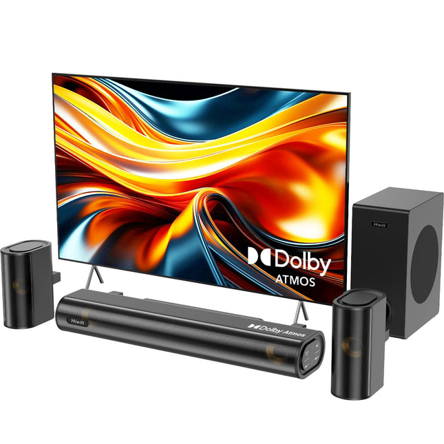 Hiwill 4.1 kanaliga Dolby Atmos heliriba teleritele koos subwooferiga, 300W, 2 eesmist ruumilist kõlarit, kodukino teleri kõlarid, 3D ruumiline helisüsteem, 3 ekvalaiseri režiimi, ARC/optiline/Aux, HiElite A41