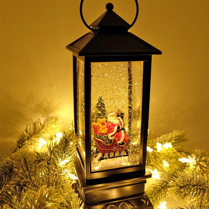 Eldnacele Singing Battery Operated and Plug-in Music Lighted Christmas Snow Spinning Water Glittering Snow Globe Lantern Home Decoration and Gift Santa Claus