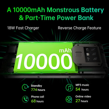OUKITEL K15 Plus 10000mAh Battery Unlocked Smartphone, 4GB+32GB, 18W Fast Charge+Reverse Charge, 13MP Triple Camera, Android 10 Dual SIM Mobile Phone, 6.52''HD+, Fingerprint Face Recognition NFC Black