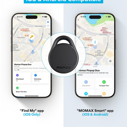 MOMAX õhujälgija, ühildub Apple Find My ja Androidi rakendustega, nutikas silt pagasi, seljakottide, rahakottide ja lemmikloomade jaoks (must)