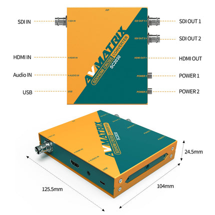 AVMATRIX SC2030 SDI/HDMI cross converter for broadcast and AV post-production applications, video converter with integrated DIP switches or PC via micro USB