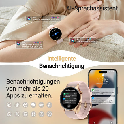 Naiste nutikell ümmargune telefonifunktsiooniga - 1,32-tolline AMOLED-ekraan, fitnesskell 110+ spordirežiimi ja 3ATM-iga, naiste ja meeste kellad iOS/Androidile, sammulugeja, pulsimõõtja/SpO2/unemonitoriga - roosa