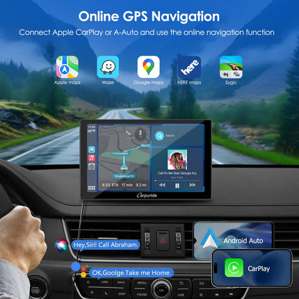 CARPURIDE C98 Wired/Wireless Carplay &amp; Android Auto Portable Car Stereo, 9-inch HD Touchscreen Car Radio with AirPlay Mirror Link, Bluetooth, Navigation, Siri, AUX, FM