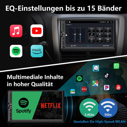 DAB+ autoraadio Android Double DIN raadio juhtmevaba Carplayga, juhtmevaba Android Auto ekraaniga, 4-tuumaline 4G+64G 7-tolline CarPlay, autoraadio 2 DIN puutetundliku ekraaniga, navigatsiooniga, Bluetooth, GPS, WiFi, AM/FM/RDS