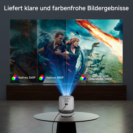 VISULAPEX projektor, 360° pööratav projektor WiFi ja Bluetooth-projektoriga, Full HD 1080P tugi elektrilise teravustamisega, 200'' ekraan, ühildub teleripulga/HDMI/USB/AV/sülearvuti/iPhone/Androidiga