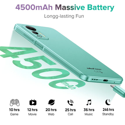 Ulefone Note 14 Smartphone without contract, 4G Android 12 Quad-core 16GB ROM 128GB Expandable 4500mAh with 8MP Camera 6.52 inch 3 Slots/Face ID/GPS/WiFi/FM/Large Font Dual SIM Black