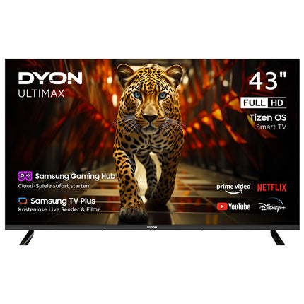 DYON ULTIMAX 43F-TI - 43-tolline (108 cm) televiisor (1080p, Full HD nutiteler, Tizen OS, kolmekordne tuuner (DVB-C/-S2/-T2), Samsung Smart &amp; Gaming Hub, Prime Video, Netflix, Disney+) [2025]