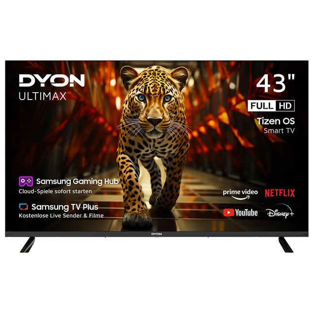 DYON ULTIMAX 43F-TI - 43-tolline (108 cm) televiisor (1080p, Full HD nutiteler, Tizen OS, kolmekordne tuuner (DVB-C/-S2/-T2), Samsung Smart &amp; Gaming Hub, Prime Video, Netflix, Disney+) [2025]