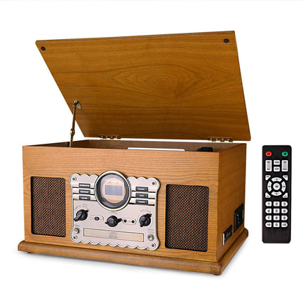 10-ühes plaadimängija Bluetoothi, FM/DAB-raadio, CD- ja kassettmaki, USB/SD-taasesituse ja -salvestusega, vintage-disainiga plaadimängija