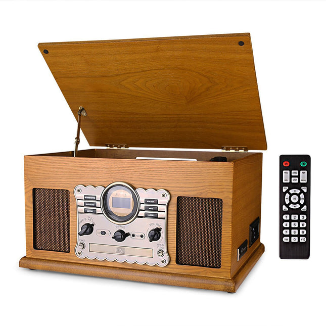 10-ühes plaadimängija Bluetoothi, FM/DAB-raadio, CD- ja kassettmaki, USB/SD-taasesituse ja -salvestusega, vintage-disainiga plaadimängija