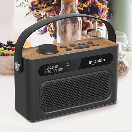 Inscabin M60 kaasaskantav DAB/DAB + FM digitaalraadio/Bluetooth/stereoheli/kaks kõlarit/kaks äratuskella/subwoofer/laetav aku/kaunis disain (must)