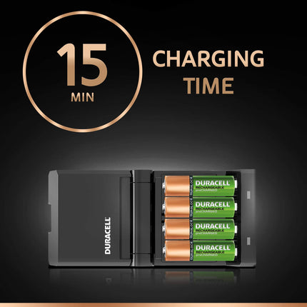 Duracell 4-hour, 1-count charger &amp; Ultra HR6DX1500 low-discharge batteries (2500mAh) 4-pack