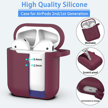 MHYALUDO Compatible with Airpods Case with Cleaning Kit and Keychain, Compatible with Airpods 2nd Generation 2019, 1st Gen 2016, Soft Protection, Compatible with Apple AirPods Case, Wine Red