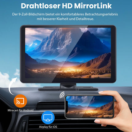 TOUTBIEN 9" Car Radio with Wireless CarPlay &amp; Android Auto, 4K Dashcam Loop Recording, MirrorLink, GPS Navigation, Voice Assistant, Bluetooth Hands-Free System, 64GB Card for Car Truck RV