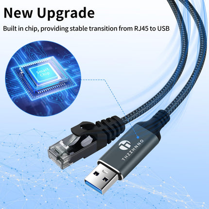 Thzzhnno USB-Etherneti adapter 5M, USB 3.0 A - RJ45 isas, kaabel otseühendusega gigabitise LAN-võrguga, ühildub sülearvuti, arvuti, MacBooki, lüliti, Windowsi, MacOS-i ja Linuxiga