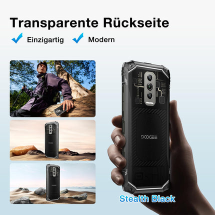DOOGEE Blade 10 Ultra õues kasutatav nutitelefon, lukustamata Android 14, 20 GB + 256 GB õues kasutatav nutitelefon, 10,7 mm üliõhuke, läbipaistev tagakülg, 5150mAh, 6,56" HD+ 90Hz, 50MP, IP68/69K/NFC/GPS