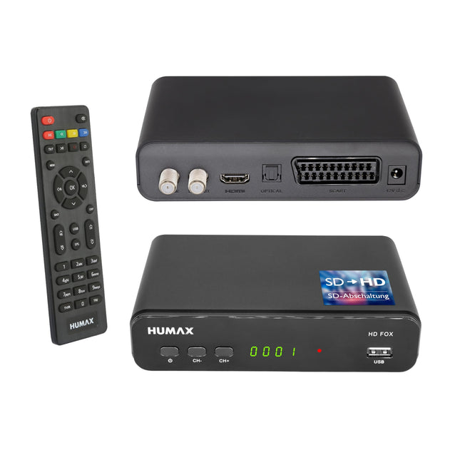 Humax Digital HD Fox digitaalne HD satelliidivastuvõtja 1080P digitaalne HDTV satelliidivastuvõtja 12V toiteallikaga telkimiseks - Astra eelinstallitud - HDMI, SCART, DVB-S/S2 PVR-valmidus