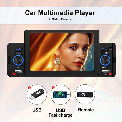 CAMECHO 5-tolline ühe DIN-iga puutetundliku ekraaniga autoraadio Bluetooth-vabakäesüsteemiga, peegliühendusega, FM-raadioga, USB-TF-Aux-sisendiga, kiirlaadimisega, autoraadio tahavaatekaameraga, puldiga, mikrofoniga