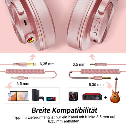 OneOdio Bluetooth-kõrvaklapid kõrva peale, 72 tundi HiFi stereo juhtmevabad kõrvaklapid, juhtmevabad kõrvaklapid 6,35 mm ja 3,5 mm pistikuga stuudio DJ mobiiltelefoni arvuti võimendi jaoks - roosakuldne