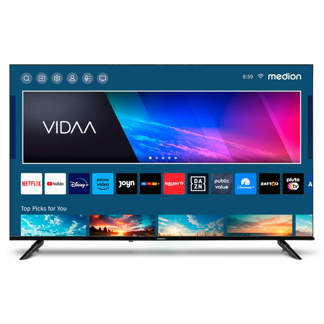 MEDION X15517 (MD 31642) 138,8 cm (55-tolline) televiisor (nutiteler, 4K Ultra HD, HDR, VIDAA Store, Netflix, Prime Video, Disney+, DAZN, Paramount+, HbbTV, PVR, Bluetooth)
