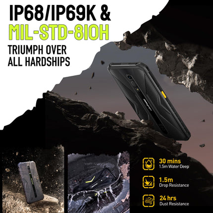 Ulefone Armor X12 Pro Outdoor Smartphone, 8GB + 64GB/SD-256GB Android 13 Mobile Phone, 4860mAh Battery, 13MP + 8MP Camera, 5.45'' HD+ IP68 Waterproof Outdoor Mobile Phone 4G, 3 Card Slots, Face ID, NFC, OTG, 2 Years Warranty