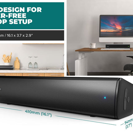 CREATIVE Stage Air V2 kompaktne USB-monitori alla paigaldatav heliriba arvutile, Bluetooth 5.3, kahe draiveri ja passiivradiaatoriga, kuni 6 tundi mänguaega, ühildub PS5 ja Switchiga, MF8395
