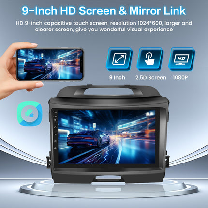 Inefala Android 13 2G/64G autoraadio GPS-navigatsioon Kia Sportage 2010-2016 raadio juhtmevaba Carplay Android Auto, 9-tolline puuteekraan, GPS, WiFi, BT, USB, FM RDS, ekvalaiser, mikrofon, kaamera