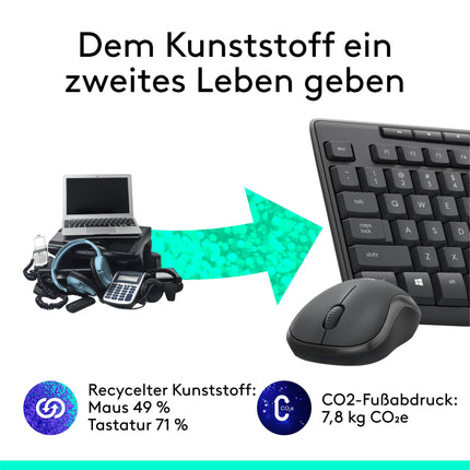 Logitech MK295 juhtmevaba klaviatuuri ja hiire komplekt SilentTouch tehnoloogiaga, otseteede klahvidega, optilise jälgimisega, nano-USB-vastuvõtjaga, viivituseta juhtmevaba ühendusega, QWERTZ-paigutus - grafiit, PC