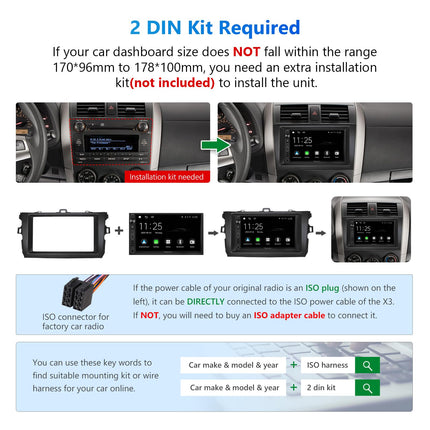 Eonon 7-tolline Linux Double Din autostereo, juhtmevaba CarPlay, Android Auto, kiirlaadimine, USB, DSP, Bluetooth, MirrorLink, RCA sisend/väljund, AUX sisend ja tahavaatekaamera x3