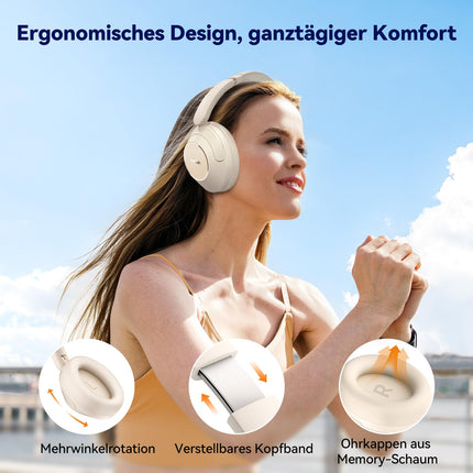 EarFun Wave Pro kõrvaklapid, juhtmevabad Bluetooth-kõrvaklapid, hübriidne aktiivne mürasummutus, kõrglahutusega heli, LDAC, 80-tunnine aku, mugav sobivus, 5 mikrofoni, kristallselged kõned, Bluetooth Multipoint, ekvalaiser rakenduses