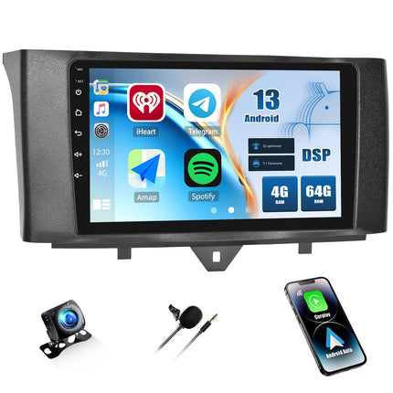 CAMECHO 4+64G 9-tolline DSP autoraadio Mercedes-Benz Smart Fortwo 2011-2015 tahavaatekaameraga, Android 13 navigatsiooniraadio HD puutetundliku ekraaniga ja juhtmevaba Carplayga, Android Auto Bluetooth GPS FM/RDS peegliühendusega