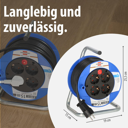 Brennenstuhl Garant Kompakt kaablirull/kaablirull 4 pistikupesaga (15 m must kaabel, spetsiaalsest plastist, valmistatud Saksamaal)