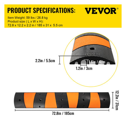 VEVOR Cable Protector, 1 Pack 2-Channel Driveway Protector, 185 cm Long Modular Speed ​​Bump with a Load Capacity of 9,980 kg, 185 x 31 x 5.5 cm Garage Cable Protection Mat for Asphalt Concrete Gravel Driveways