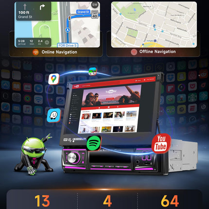 【4+64G】 Hodozzy juhtmevaba Carplay Android autoraadio 1 DIN 7-tollise ekraaniga, autoraadio Bluetooth 5.0 koos Android Auto/DSP/WiFi/GPS/RDS/FM/Bluetooth/USB+tagurduskaameraga